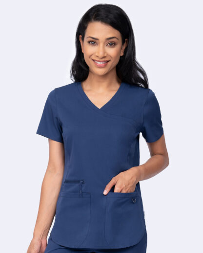 1057 Ava Therese Madi Side Knit Mock Wrap Top Navy