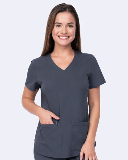 1057 Ava Therese Madi Side Knit Mock Wrap Top Pewter