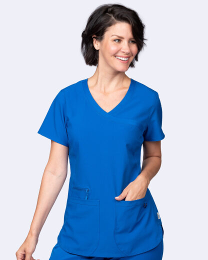 1057 Ava Therese Madi Side Knit Mock Wrap Top Royal