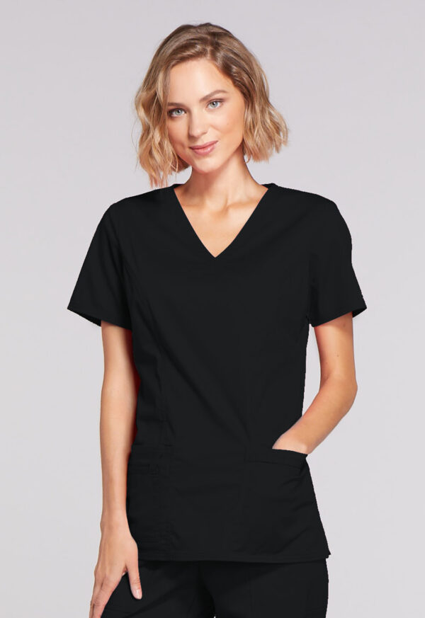 4728 Core Stretch Mock Wrap Top Black