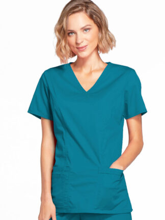 4728 Core Stretch Mock Wrap Top Caribbean Blue