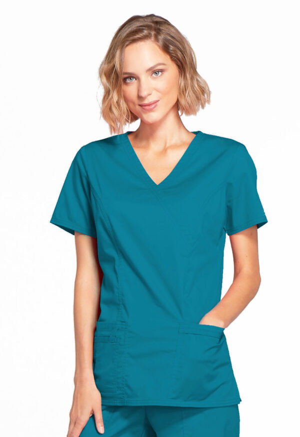 4728 Core Stretch Mock Wrap Top Caribbean Blue