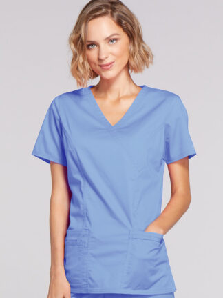 4728 Core Stretch Mock Wrap Top Ceil Blue