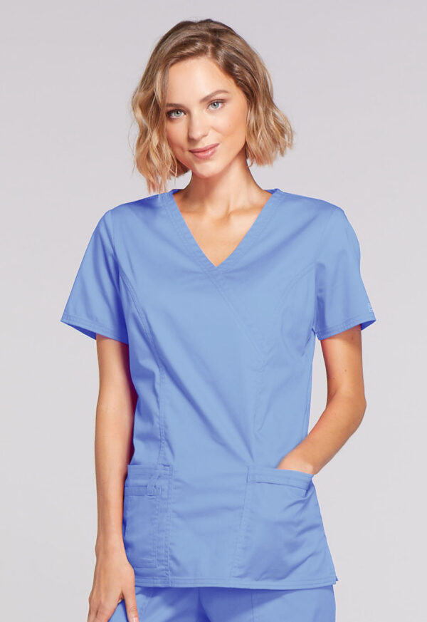 4728 Core Stretch Mock Wrap Top Ceil Blue