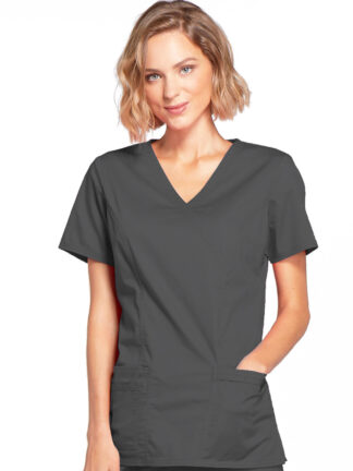 4728 Core Stretch Mock Wrap Top Pewter