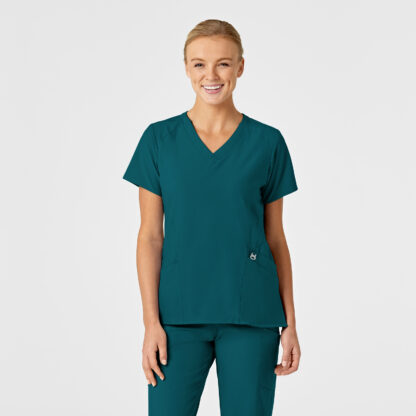 6155 W123 Stylized V-Neck Top Caribbean Blue