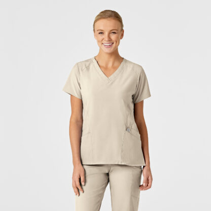 6155 W123 Stylized V-Neck Top Khaki