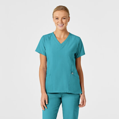 6155 W123 Stylized V-Neck Top Teal Blue