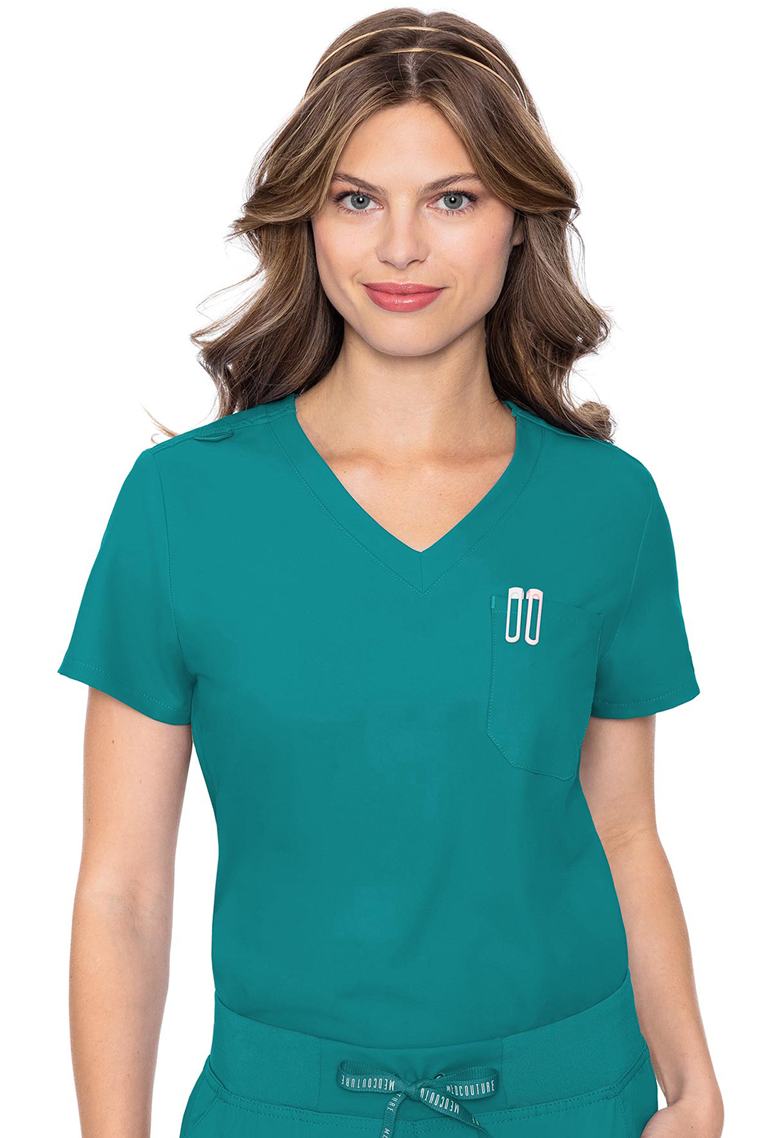 MC2432 Med Couture Insight Women's One Pocket Tuck-In Top Teal Blue