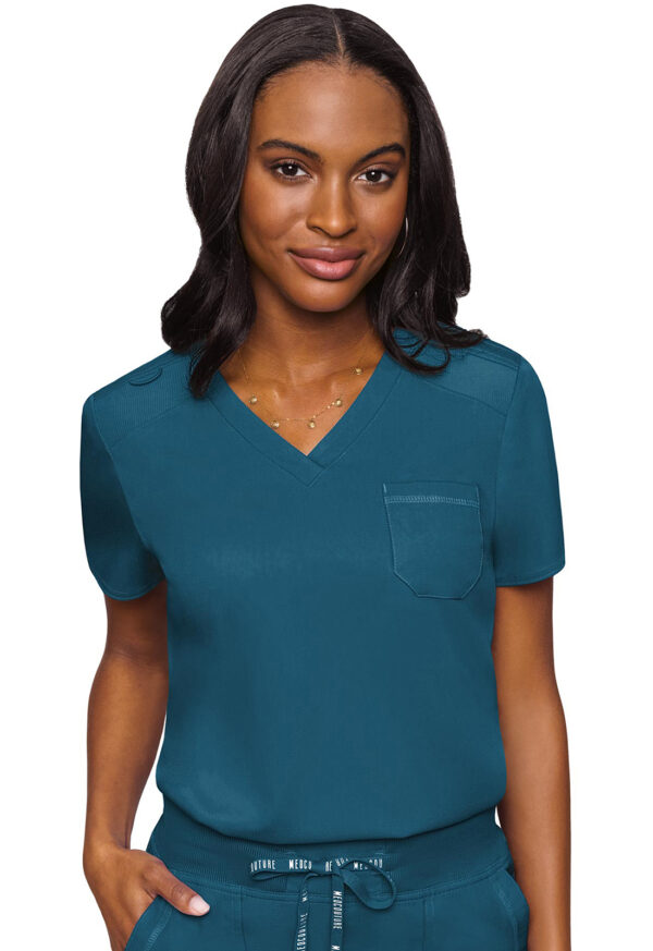 MC7448 Med Couture Touch Women's V-Neck Tuck In Caribbean Blue