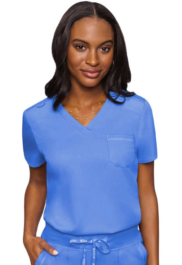 MC7448 Med Couture Touch Women's V-Neck Tuck In Ceil Blue