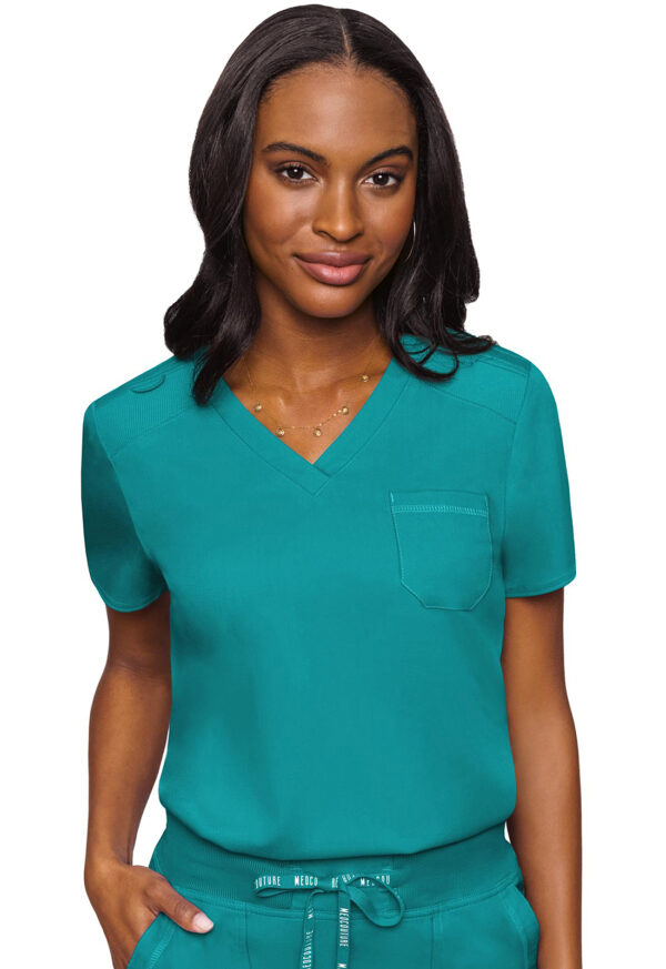 MC7448 Med Couture Touch Women's V-Neck Tuck In Teal Blue