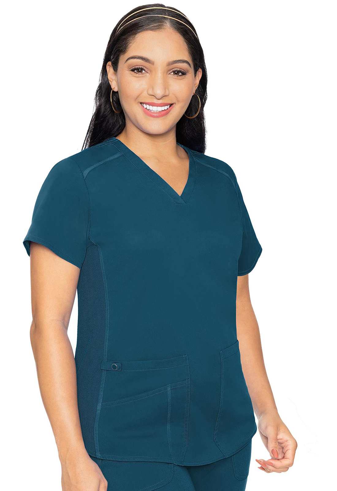 MC7459 Med Couture Touch Women's V-Neck Shirttail Top Caribbean Blue