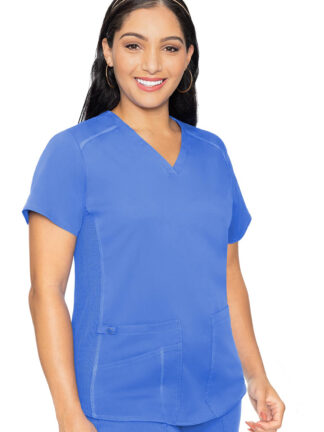 MC7459 Med Couture Touch Women's V-Neck Shirttail Top Ceil Blue