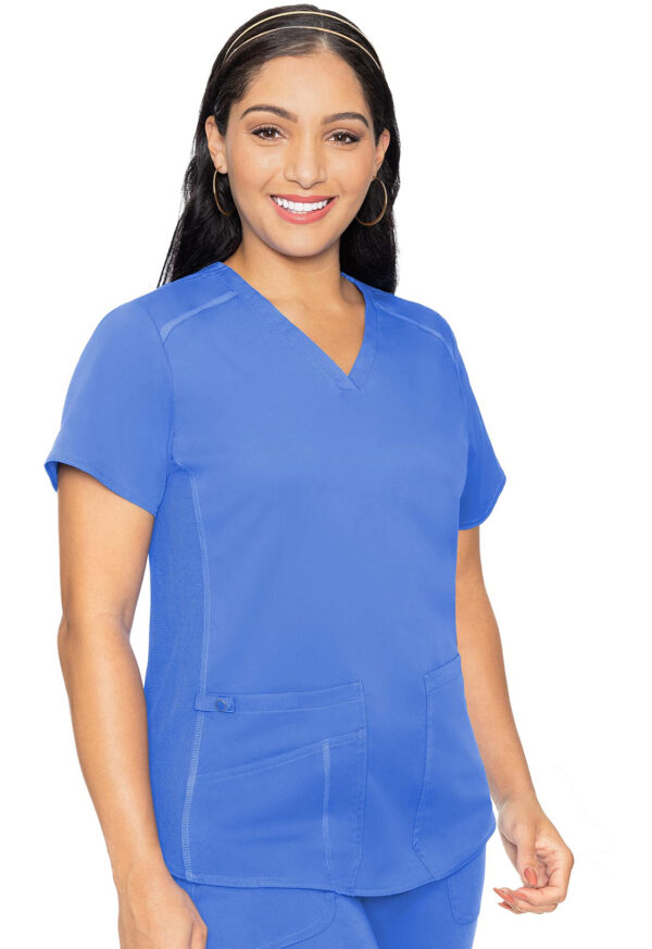 MC7459 Med Couture Touch Women's V-Neck Shirttail Top Ceil Blue