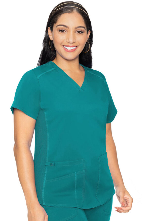 MC7459 Med Couture Touch Women's V-Neck Shirttail Top Teal Blue