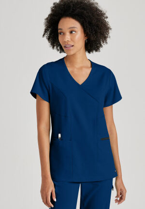 GRST001 Spandex Stretch Kim Mock Wrap Top Navy