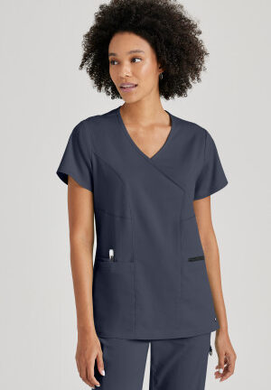GRST001 Spandex Stretch Kim Mock Wrap Top Pewter