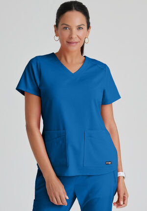 GRST011 Spandex Stretch Emma V-Neck Top Royal