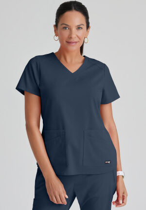 GRST011 Spandex Stretch Emma V-Neck Top Pewter