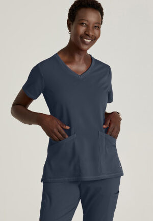 GRST045A Spandex Stretch Serena V-Neck Top Pewter