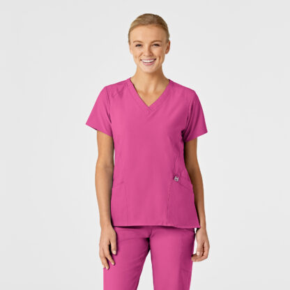 6155 W123 Stylized V-Neck Top Hot Pink