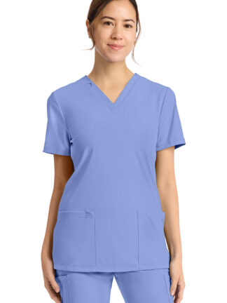 CK832 Achieve 2-Pocket V-Neck Top Ciel Blue