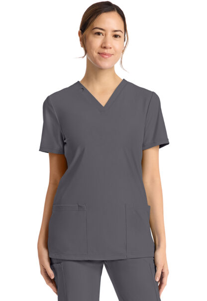 CK832 Achieve 2-Pocket V-Neck Top Pewter