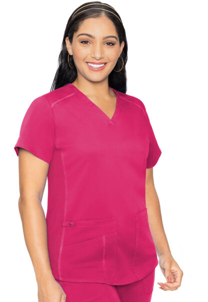 MC7459 Med Couture Touch Women's V-Neck Shirttail Top Hot Pink