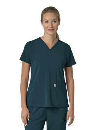 C13210 Force Cross-Flex Flex Panel V-Neck Top Caribbean Blue