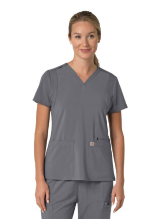C13210 Force Cross-Flex Flex Panel V-Neck Top Pewter