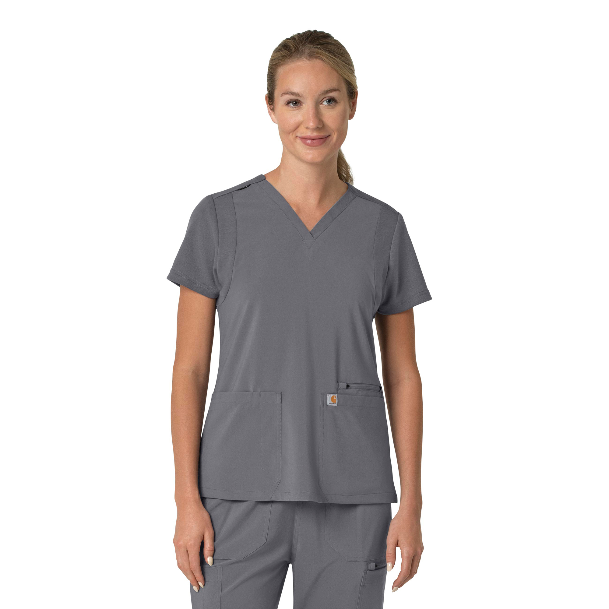 C13210 Force Cross-Flex Flex Panel V-Neck Top Pewter