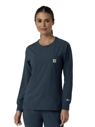 C13610 Force Cross-Flex Crew Neck Long Sleeve Scrub Top Navy