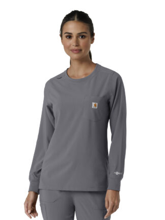 C13610 Force Cross-Flex Crew Neck Long Sleeve Scrub Top Pewter