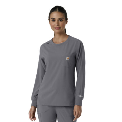 C13610 Force Cross-Flex Crew Neck Long Sleeve Scrub Top Pewter