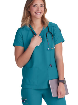 C101 Cureology Cardi 2 Pocket Top Teal Blue